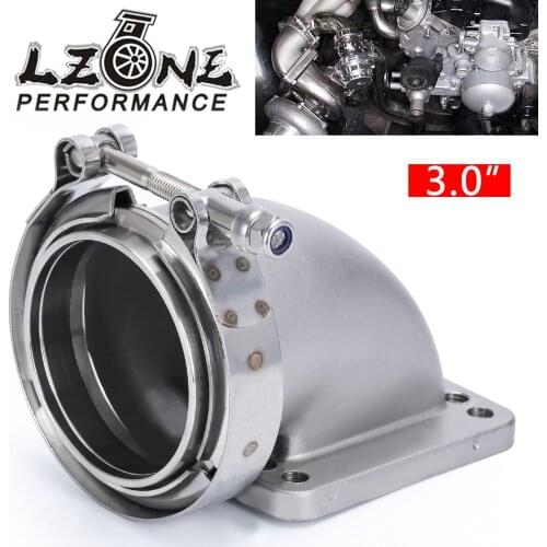 LZONE - 3.0" Vband 90 Degree Cast Turbo Elbow Adapter Flange 304 Stainless Steel + Clamp For T3 T4 Turbocharger JR-TEA30+TPJ30