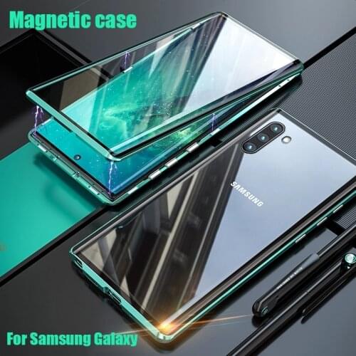 Tempered Glass Metal Case For Samsung Galaxy S21 S20 FE Note 8 9 10lite 20 Ultra S8 S9 S10 Plus Magnetic Double-Side Glass Cover