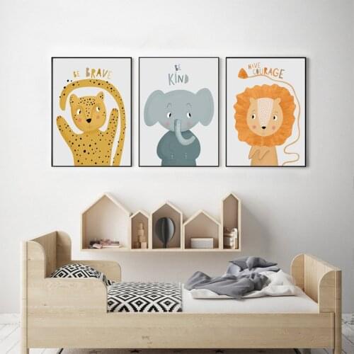 Cartoon Leopard Elephant Lion Nursery Wall Art Paper Canvas Painting Nordic Posters And Prints Wall Picture Baby Girl Room Decor