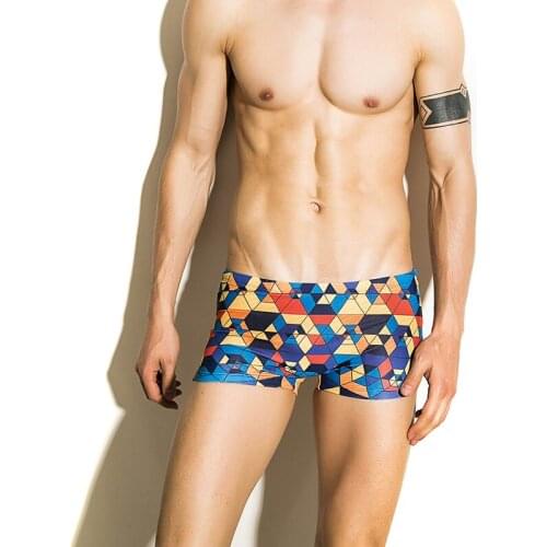 2017 New Mens Swimwear Geometric Shapes Printed Swim Trunks Gay Bikini Swimsuit Low Rise Swimming Boxers Swim Boxer De bain