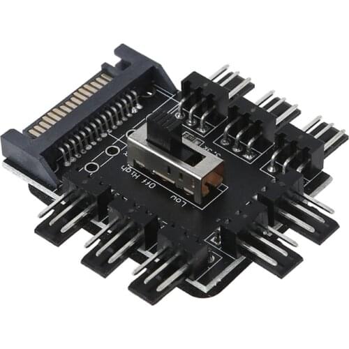 PC SATA 1 to 8 Cooler Cooling Fan Hub 3Pin 12V Splitter Power Socket 2 Level Speed Controller for Fan Computer Laptop