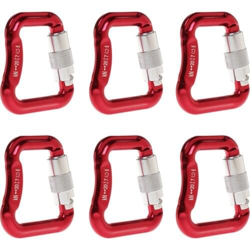 Outdoor 6 Pcs 20KN Aluminum Alloy Caribiners for Paragliding/Powered Paragliding Red Camping Buckle Rock Climbing Safety Rescue
