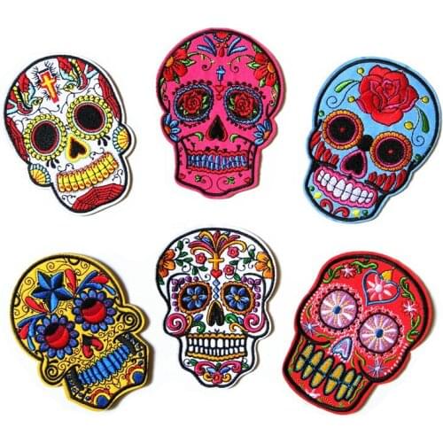 New Punk Rock Skull Embroidery Patches Various Style Flower Rose Skeleton Iron on Biker Patches Clothes Stickers Appliques