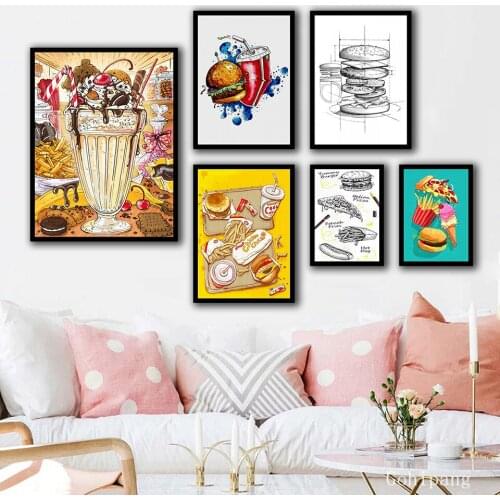 Nordic Style Posters Home Decor Wall Art Food Hamburg Coke Pizza Canvas Painting Kitchen Decoration Modern Modular Pictures