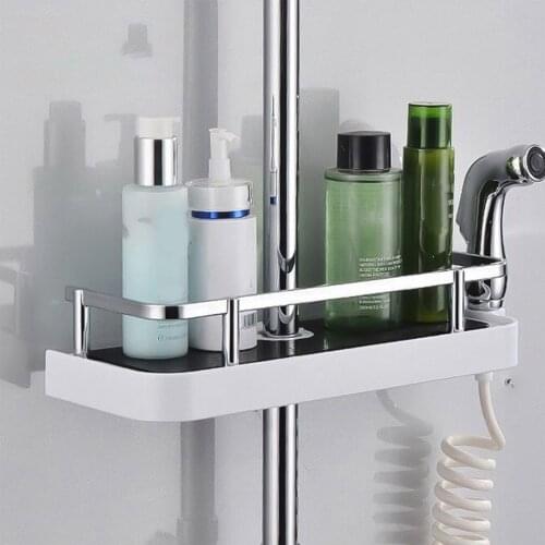 Shower Storage Rack Organizer Bathroom Pole Shelves Shampoo Tray Stand Single Tier No Drilling Lifting Rod Shower Head Holder