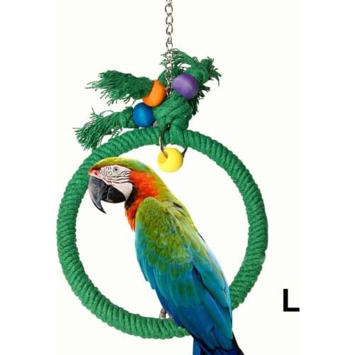 Pet Parrot Birds Cage Toy Cotton Rope Circle Ring Stand Chewing Bite Colorful Beads Hanging Swing Cockatiel Para Climbing Toys