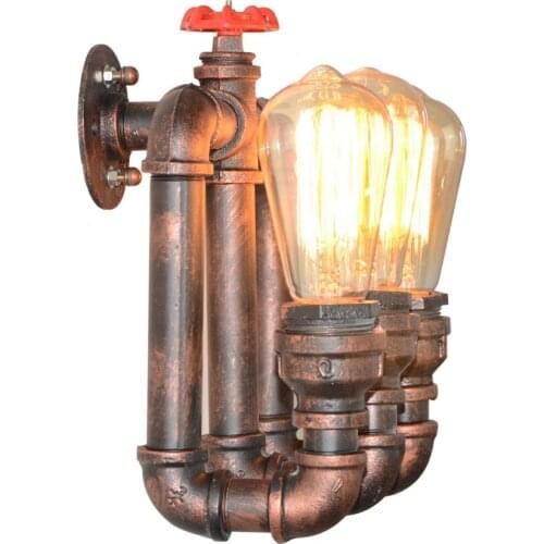 Retro Rustic Water Pipe Wall Lamp Vintage Fixtures Loft 3 Lights Industrial Edison Wall Sconce for bar hotel