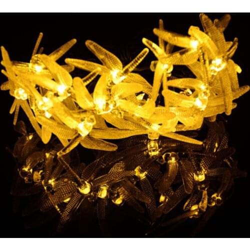 20 Leds 4.8M Christmas Fairy LED Solar Powered Light Dragonfly Outdoor Garden String Lights New Year Holiday Party Wedding Lamp