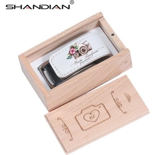 SHANDIAN USB 2.0 custom Company Logo Flash pen drive 64GB 32GB 4GB 8GB 16GB Pendrive Leather Usb+Box 1PCS free custom logo