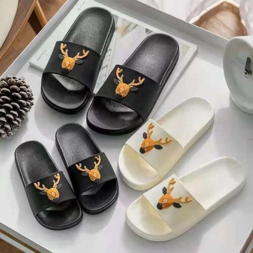 Fashion 3D Deer Head Slippers Men Home Non-slip Cute Cartoon Couple Slippers Lady Slides Bathroom Children Shoes Beach Sandals