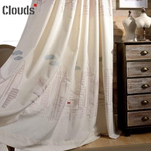 Urban Sketch Embroidered Curtains Modern Simple Cotton and Linen Blackout Custom Curtains for Living Dining Room Bedroom