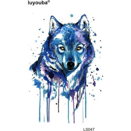 Blue wolf Waterproof Temporary Tattoo stickers Beauty harajuku tattoo sleeve body feminino wolf tattoos designs tatoo man