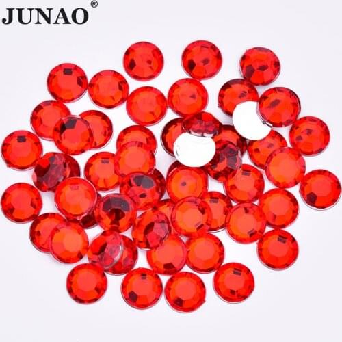 JUNAO 3 6 8 10 mm Red Color Nail Rhinestones Acrylic Stones Non Sewing Round Crystals Flatback Clear AB Strass for Clothes Craft