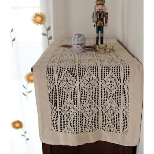 European Style Vintage Pastroal Beige Crochet Table Runner Home Decorative Hollow Multi-function Cover 40cm width