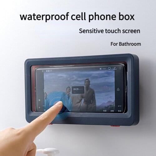 Bathroom Waterproof Phone Holder 8.5 inch Wall Phone Case Self-adhesive Touch Screen Shell Shower Sealing Storage Box