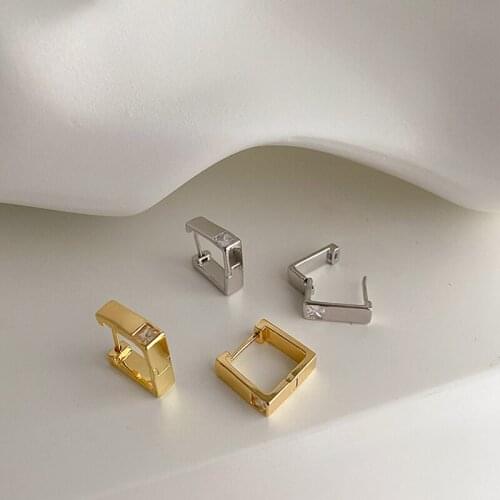 WTLTC 2021 New Simple Geometric Square Shaped Hoop Earrings Single Cubic Zirconia Hoops Earrings With Charms Minimalist Jewelry