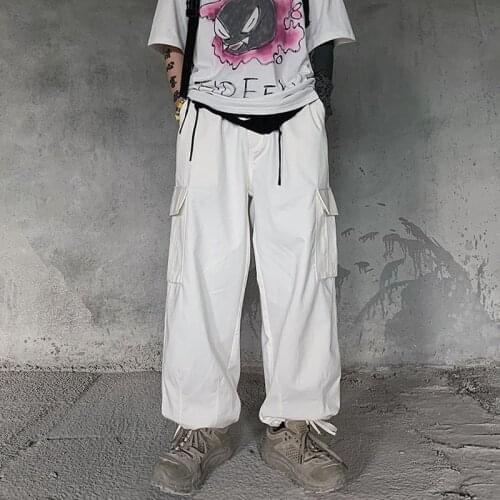 HOUZHOU Harajuku Streetwear White Cargo Pants Women Korean Fashion Oversize Black Wide Leg Trousers For Female Autumn Joggers