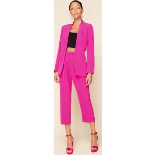 Fuchsia High Waist Women Suits Blazer with Pants Suits Set Long Sleeve Suit Women Jacket Suits Ladies Customize Made