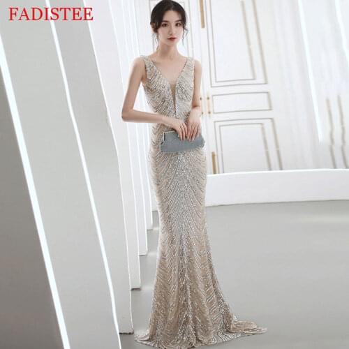 New Style Sequin Mermaid Prom Party Evening Dresses Vestido De Noiva Robe De Soirée De Mariage Playa Formal