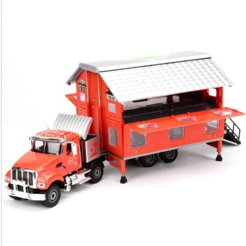 1: 50 Simulation Double Deck RV Toy Alloy Car Model Refitting Folding Travel Childrens Birthday Christmas Gift Red