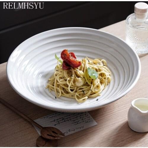 1PC RELMHSYU European Style Ceramic Large Ramen Noodle Soup Pasta Vegetable Fruit Rice Dinner Bowl Household Tableware