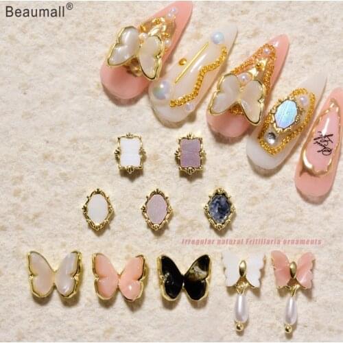 10pcs/lot, 3d Nail Art Irregular Shapes Butterflys With Pearls Ambers Rhinestones For Nail Tips Decorations