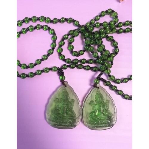 2PCS Greco-Buddhist pocket travel efficacious Mascot Safety Bless Bodhisattva Tara(Green) Buddha Crystal Pendant Buddhist Amulet