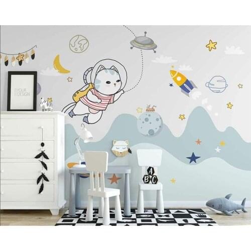 Beibehang 3d wallpaper Custom cat astronaut cartoon space children background wallpaper home decoration papel de parede 3d