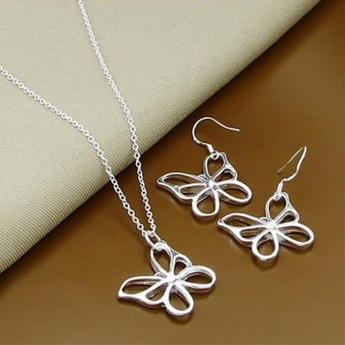 925 Silver Butterfly Jewelry Sets Necklace Earrings For Women Bridal Wedding Jewelry Sets Gift