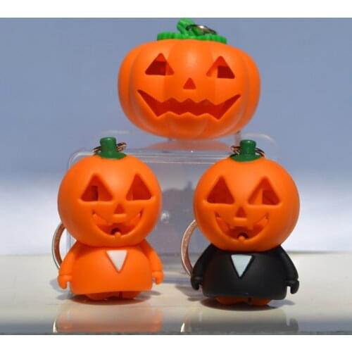 Halloween pumpkin keychain with light ghost sound small gift winter melon car bag chain ring pendant pendant