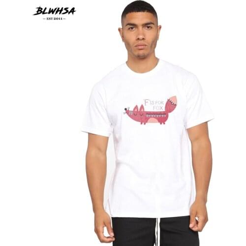 BLWHSA Fox Printing T Shirt Men Summer Short Sleeve Design T-shirt Funny Hip Hop Animal Cartoon Fox Printed Plus Size Shirts