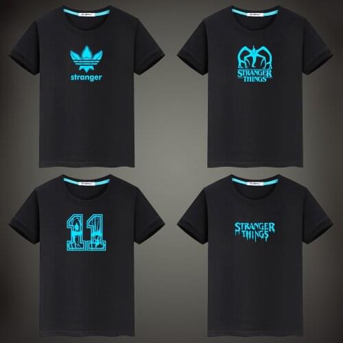 Summer Cotton Hot TV Stranger Things Fluorescent Luminous Woman T-shirt Fashin Funny Girl Kid Boys clothing Unisex Short Sleeve