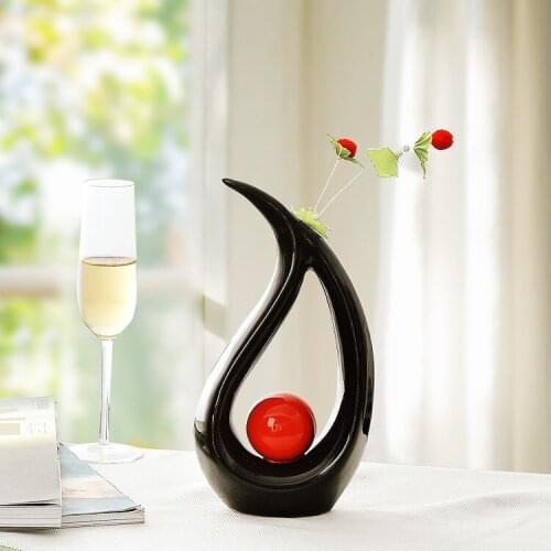 Ceramic black flower vase designs home decor crafts room wedding decoration handicraft figurine garden ornament porcelain statue