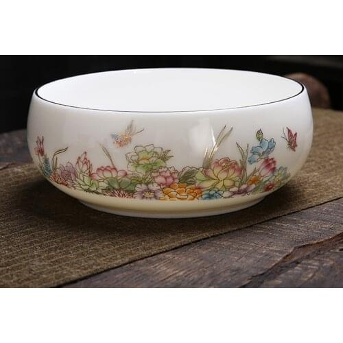 Ceramic Tea Wash Bowl Chinese Kung Fu Tea Set Accessories White Porcelain Tea Cup Holder Container Water Bowl Decor Craft 1000ml
