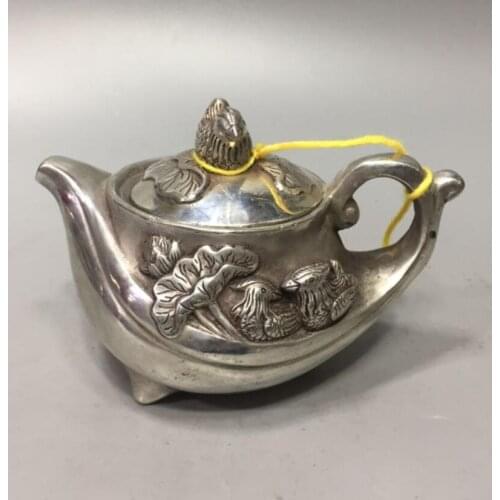 China White copper Mandarin duck teapot crafts statue