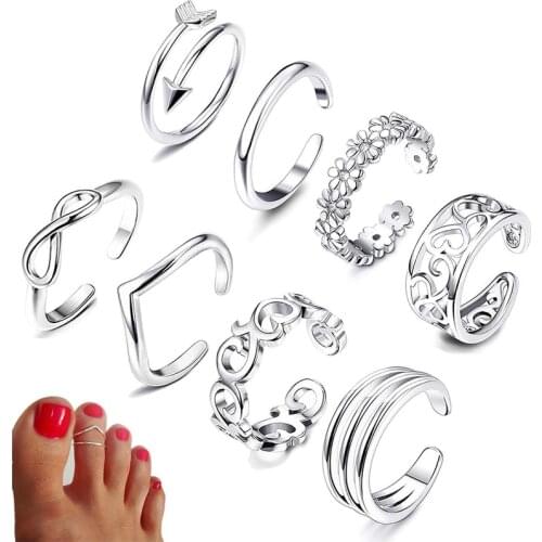 8pcs Summer Beach Vacation Knuckle Foot Ring Set Open Toe Rings for Women Girls Finger Ring Adjustable Jewellery Wholesale Gifts