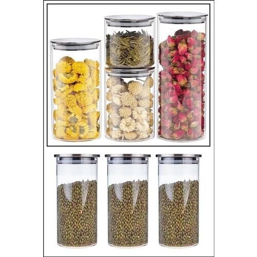 Kitchen Love 3 Pcs Metal Lid Borosilicate Glass Jar