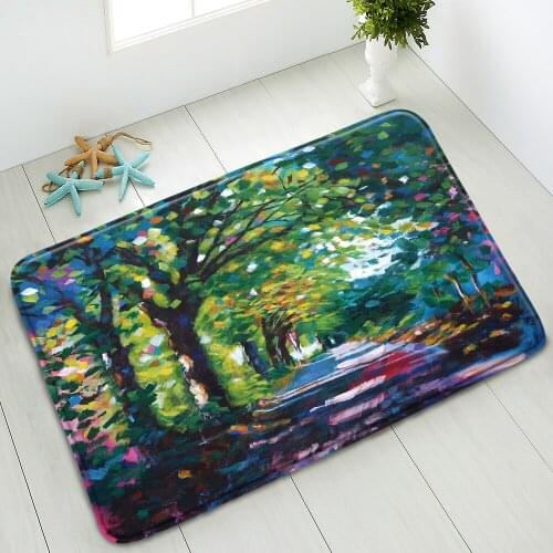Oil Painting Scenery Non-Slip Bathroom Mat Forest Tree Plants Bedroom Kitchen Doormat Washable Floor Mats Absorbent Home Carpet
