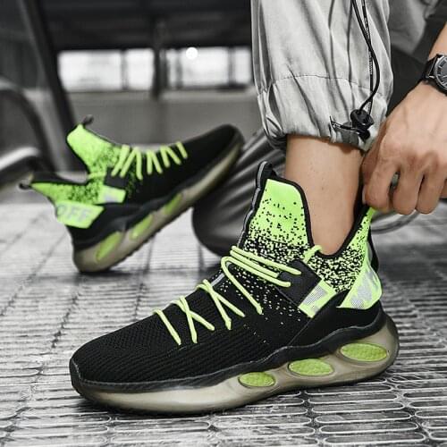 Mens Sneakers Breathable Mesh Casual Shoes High-top Male Sports Shoes Outdoor Comfort Trainer Shoes Men Weave Platform Sneakers