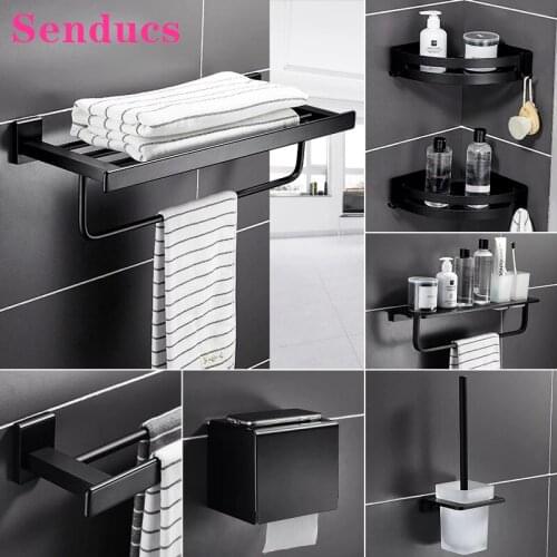 Bath Hardware Set Quality Stainless Steel Bathroom Accessories Set Matte Black Towel Rack Paper Holder Black Bathroom Hardware