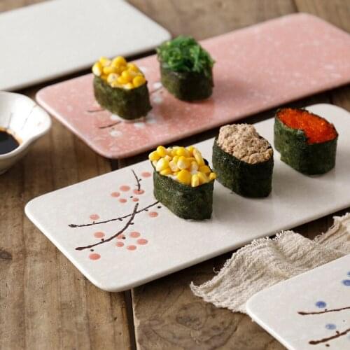 Japanese Dinnerware Set Sushi Plate Ceramic Flat Tray Bar Cold Food Sashimirawfish Display Sakura Design 1pcs