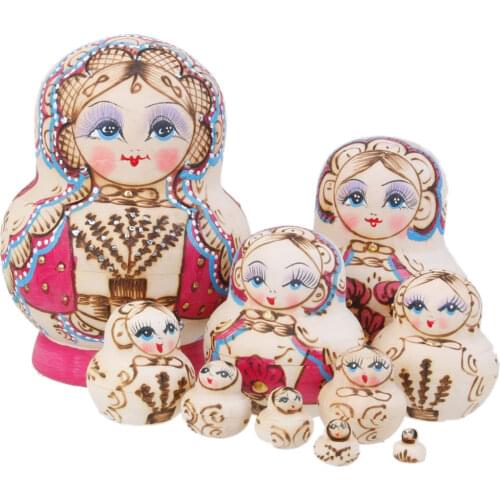 New Quality 10PCS Hand Painted Little Handmade Tree Wooden Beautiful Russian Nesting Dolls for Home Decoration Christmas Gift