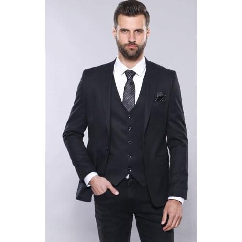 Plain Navy Blue Blazer Vest Set Wessi