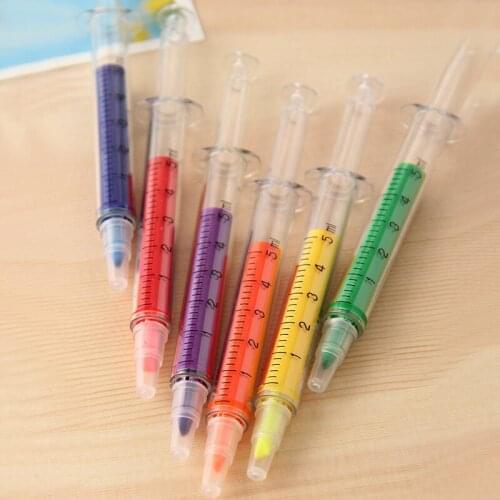 Wholesale 6 colors/a lot Creative children syringe injection Colorful Highlighter pen markers novelty products 393