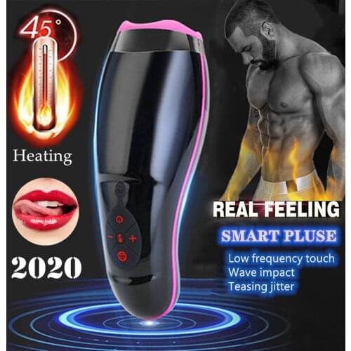 Blowjob Oral Suck Heating Male Masturbator Silicone Pussy Electric Deep Throat Penis Vibrator Sex Machine Sex Toys For Men 18