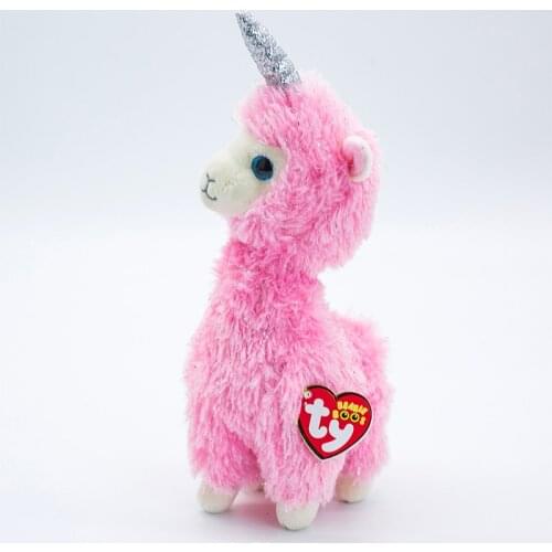 New 6" 15cm Ty Big Eyes Stuffed Peas Plush Animal Lana Pink Llama With Horn Flippable Series Collection Childrens Birthday Gift