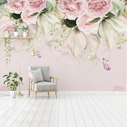 Custom 3D Wall Murals Wallpaper Flower Butterfly European Style Pastoral Living Room Sofa Bedroom Fresco Wall Papers Home Decor