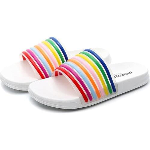 Summer Slides Rainbow Women Slippers Non-slip Beach Slides Soft Sole Personality Eva Outdoor Slide Sandals Women Shoes Flip Flop