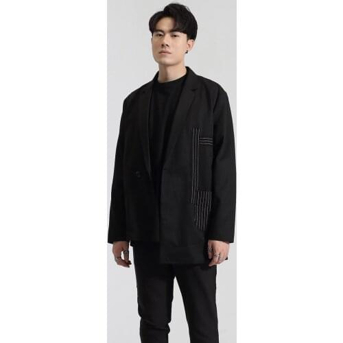 Stylish male original spring and autumn clothing British personality creative pocket stitching blazer mens suit