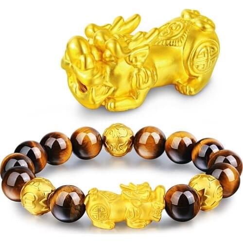 Tiger Stone/obsidian Mens Animal Six Word Mantra Bracelet Imitation Gold Plated Fortune Transfer Bead Good Luck Birthday Gift